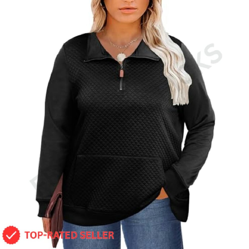 Quilted Pattern Quarter Zip Pullover Lightweight … - image 2